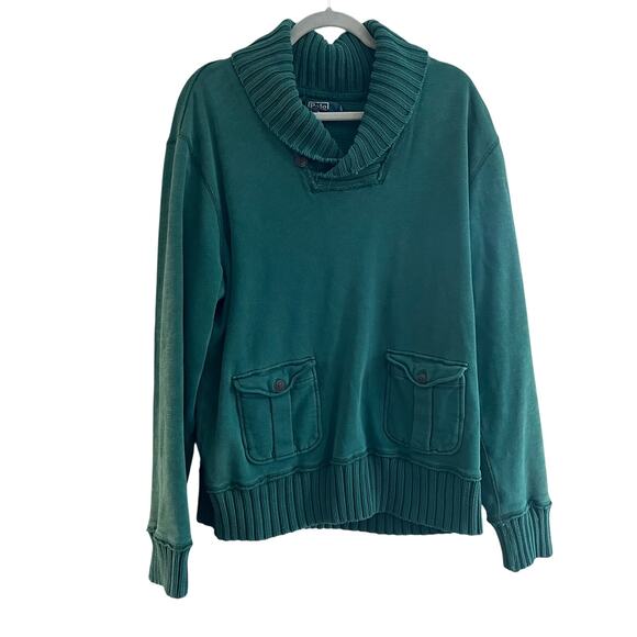 VTG Polo Ralph Lauren Sweater Shawl Mens XL Green Neck Thermal Lined - Picture 1 of 9
